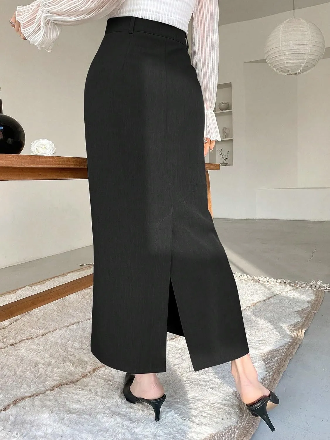 Women's 2025 Casual Maxi Long Skirts Casual Slit Straight Skirt