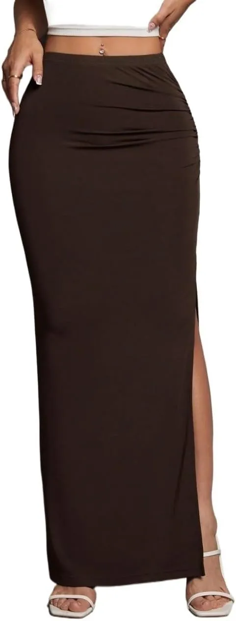 Women's 2025 Casual Maxi Long Skirts Slit Maxi Casual Skirt