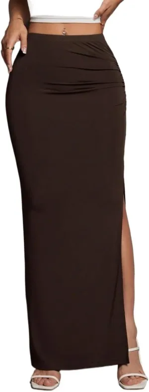 Women's 2025 Casual Maxi Long Skirts Slit Maxi Casual Skirt