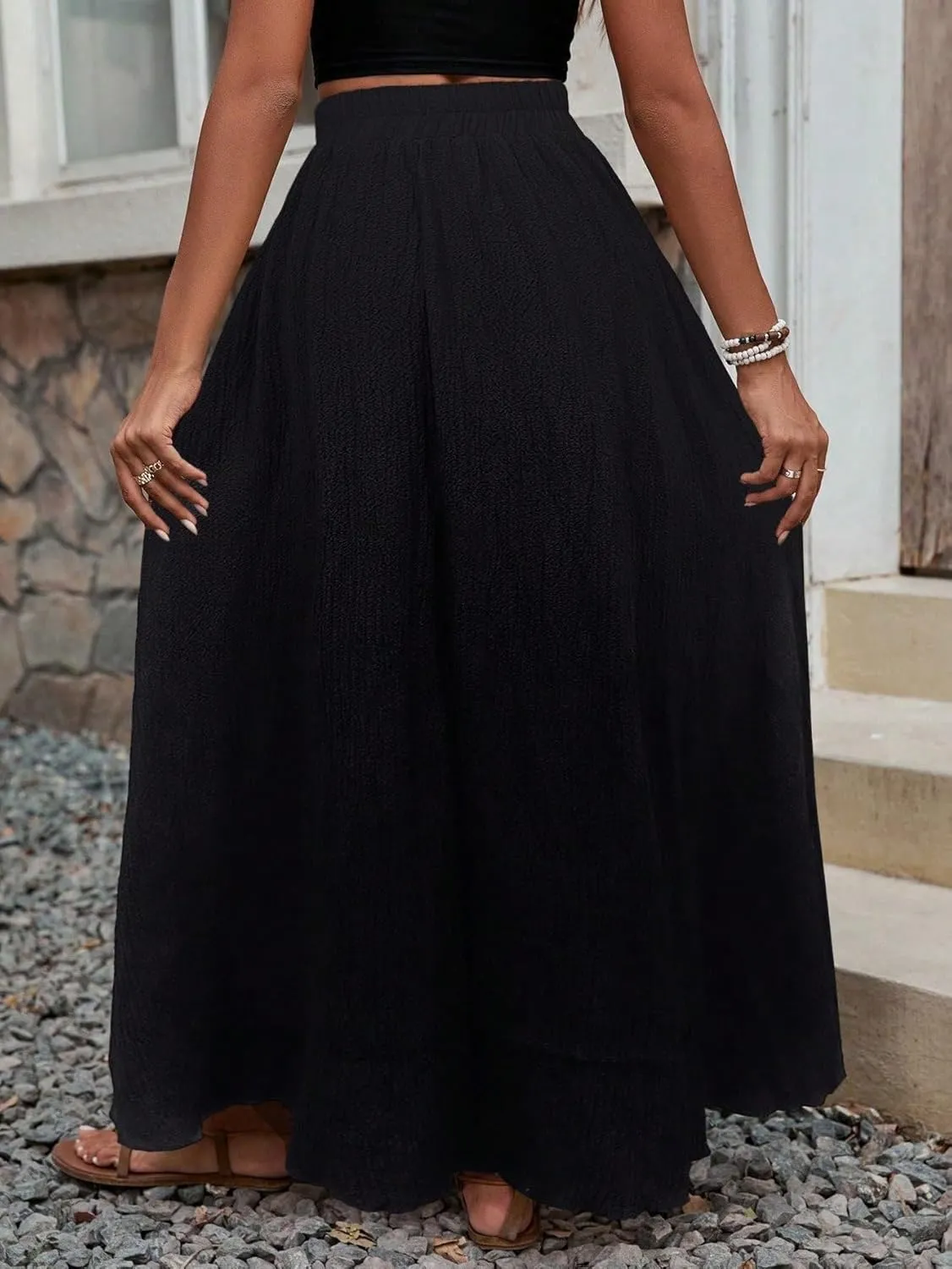Women's 2025 Casual Maxi Long Skirts Solid Color Slit Casual Skirt