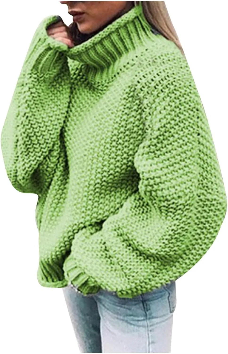 Women's 2025 Turtleneck Balloon Sleeve Sweater Trendy Oversized Chunky Knitted Pullover Knitwear Knitted Jumper Tops