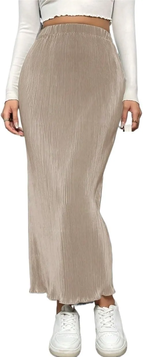Women's Basic Casual Split Women's Solid Color Casual Long Skirt High Waist Skinny Casual Skirts