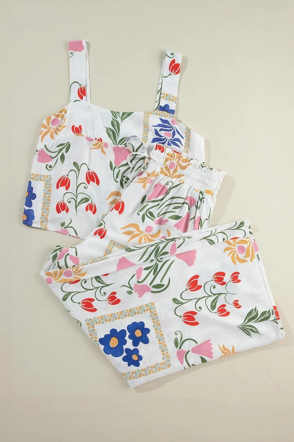 Womens Boho Floral Y2k Summer 2 Piece Outfits Square Neck Tank Pants 2 Piece Sets For Women Summer Shorts