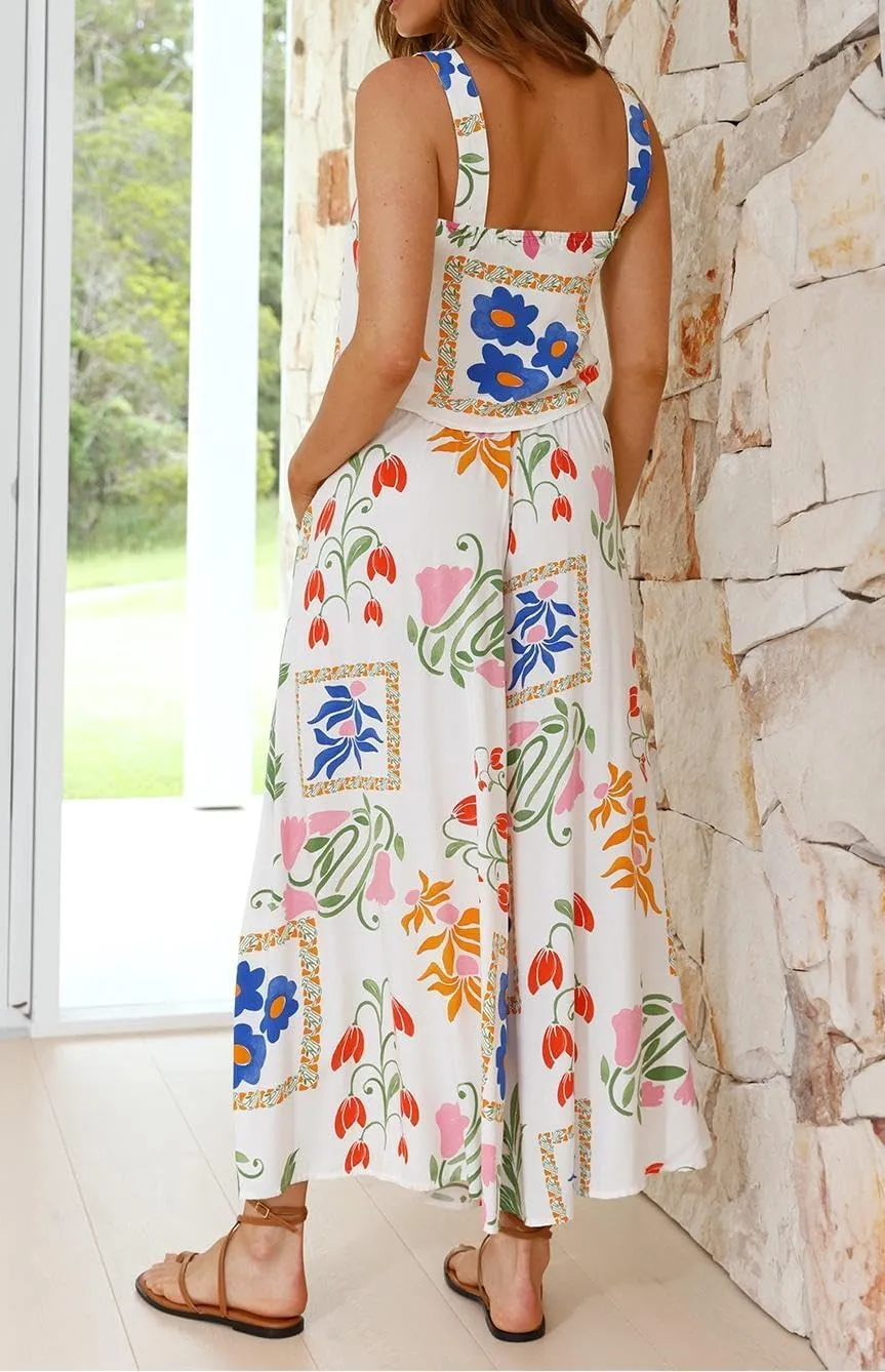 Womens Boho Floral Y2k Summer 2 Piece Outfits Square Neck Tank Pants 2 Piece Sets For Women Summer Shorts