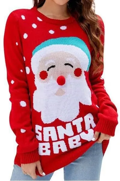Women's Christmas Sweater Funny Christmas Tree Ugly Pullover Snowflake Long Sleeve Knitted Jumper Tops Shirt