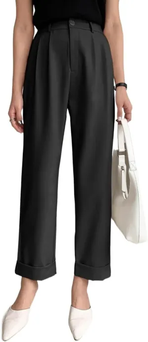 Womens Classic Casual Pants Casual Plain Straight Leg Trousers
