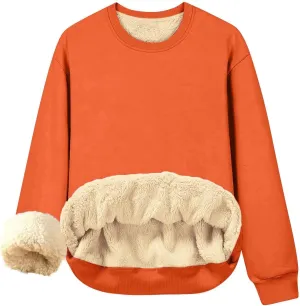 Women's Crewneck Sweatshirts Sherpa Lined Winter Tops Thicken Warm Pullover Sweatshirt Long Sleeve Thermal Shirts