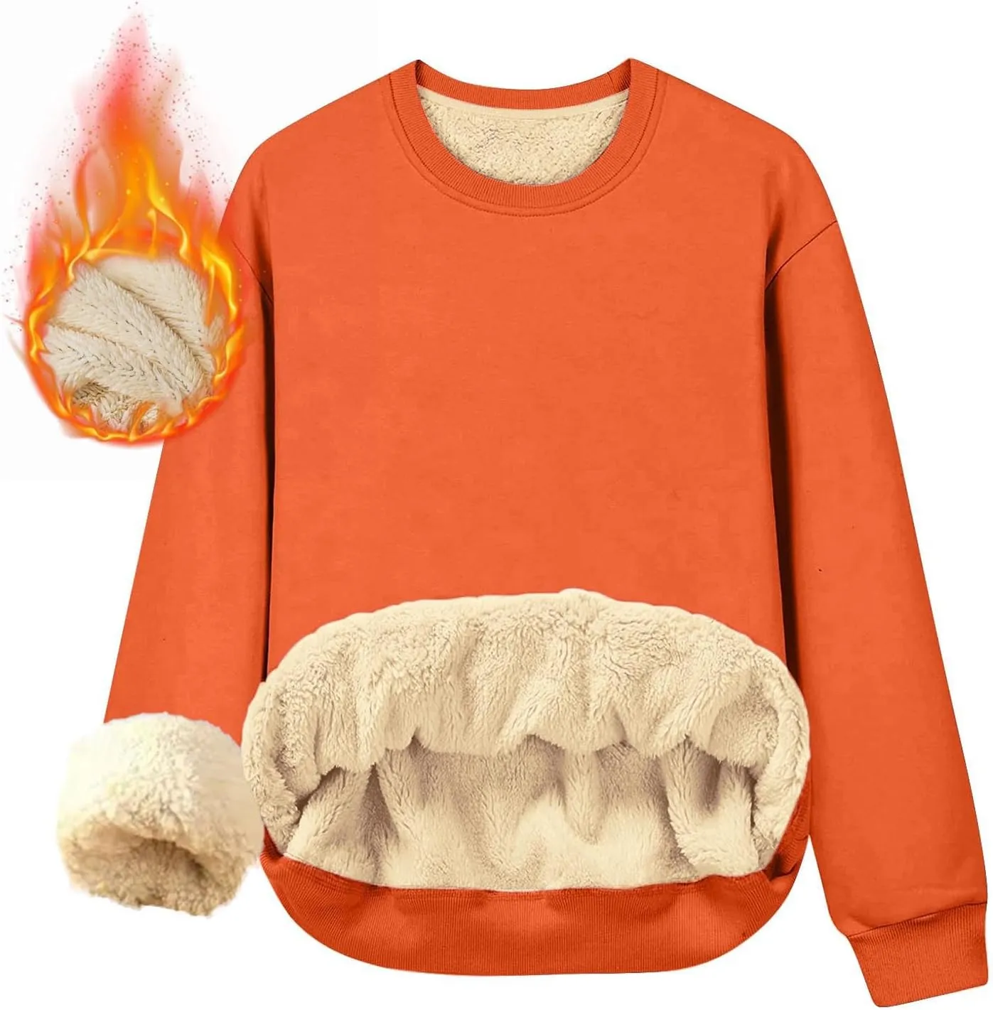 Women's Crewneck Sweatshirts Sherpa Lined Winter Tops Thicken Warm Pullover Sweatshirt Long Sleeve Thermal Shirts