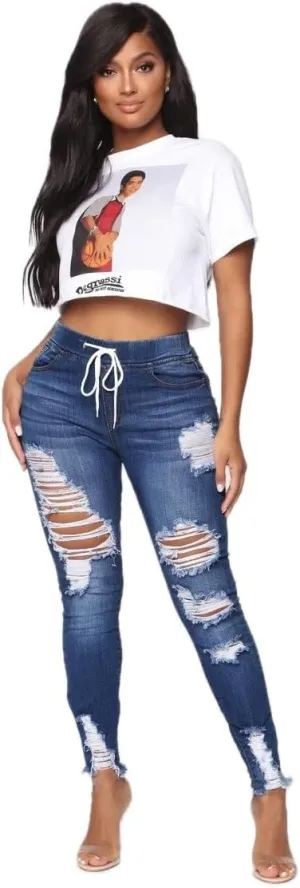 Womens Denim Jeans Ripped Fashion Jeans Stretch and Skinny Jeans Hip High Waisted Jeans for Women Cotton Blend Denim