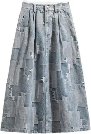 Women's Elegant Vintage High Waist Slim Fit Denim A-Line Long Skirt Cotton Knit Slim Fit Casual Skirt
