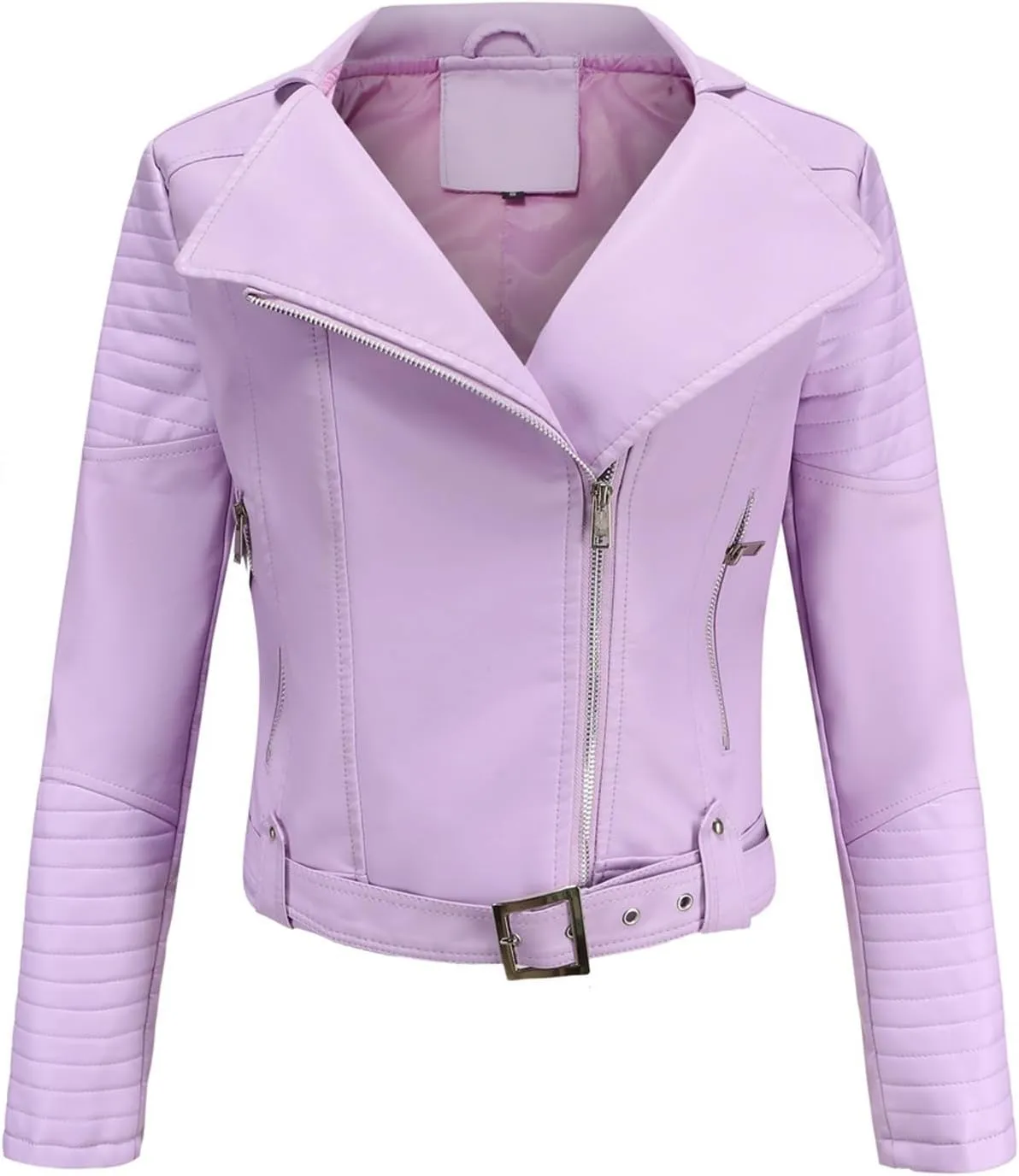 Women's Faux Leather Moto Biker Short Coat Jacket Zip Up Motorcycle Short PU Moto Biker Outwear Fitted Slim Coat