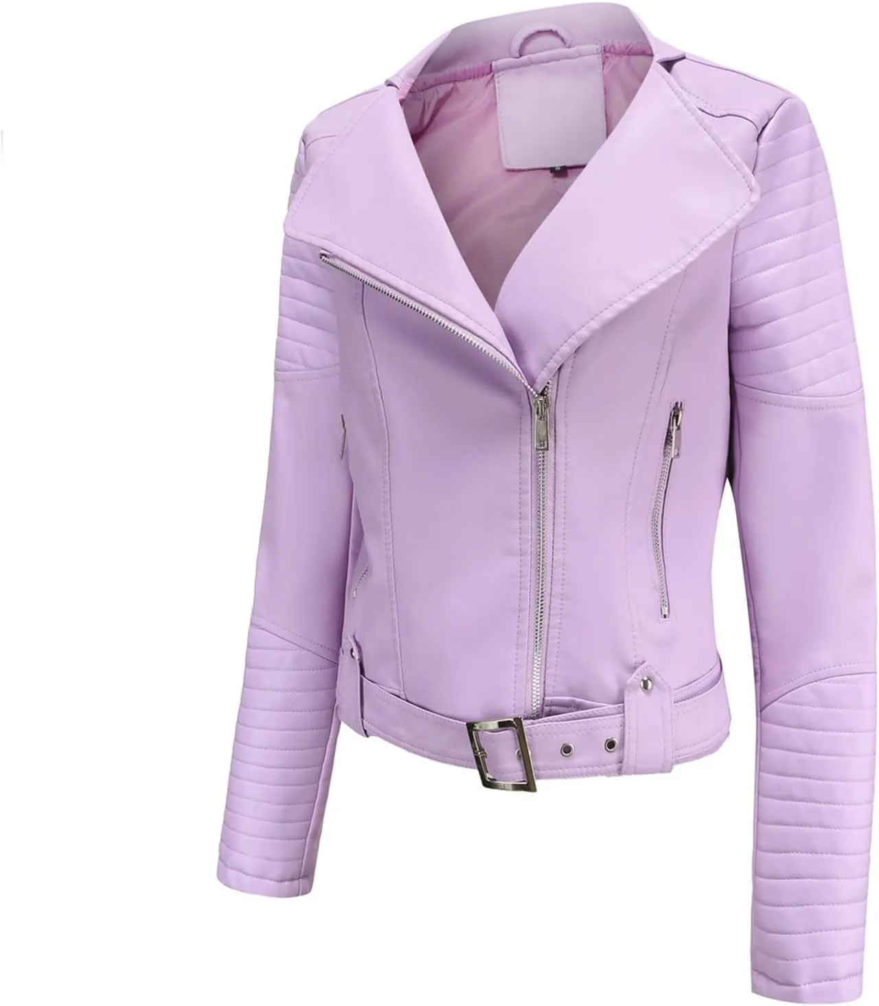 Women's Faux Leather Moto Biker Short Coat Jacket Zip Up Motorcycle Short PU Moto Biker Outwear Fitted Slim Coat