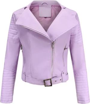 Women's Faux Leather Moto Biker Short Coat Jacket Zip Up Motorcycle Short PU Moto Biker Outwear Fitted Slim Coat