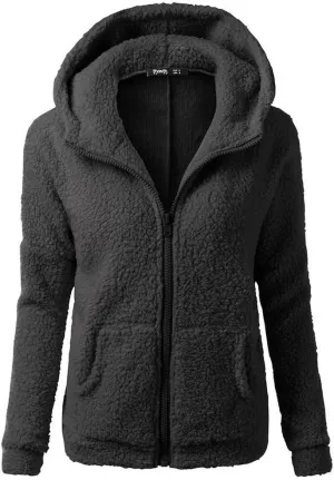 Womens Fluffy Hoodies Sherpa Lightweight Fleece Lined Fall Winter Coats Fuzzy Comfy Warm Plus Size Zip Up Jackets