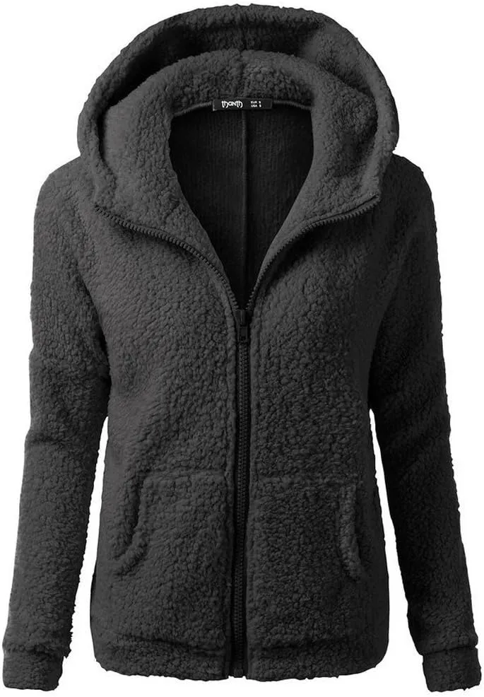 Womens Fluffy Hoodies Sherpa Lightweight Fleece Lined Fall Winter Coats Fuzzy Comfy Warm Plus Size Zip Up Jackets