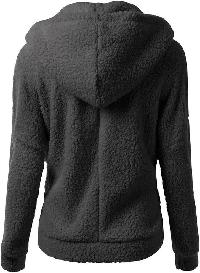 Womens Fluffy Hoodies Sherpa Lightweight Fleece Lined Fall Winter Coats Fuzzy Comfy Warm Plus Size Zip Up Jackets