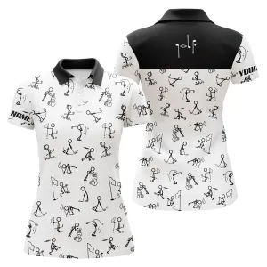 Womens Golf Polo Shirts Custom Name Funny Golf Pattern, White Polo Shirt Golf Outfit Women Golf Top