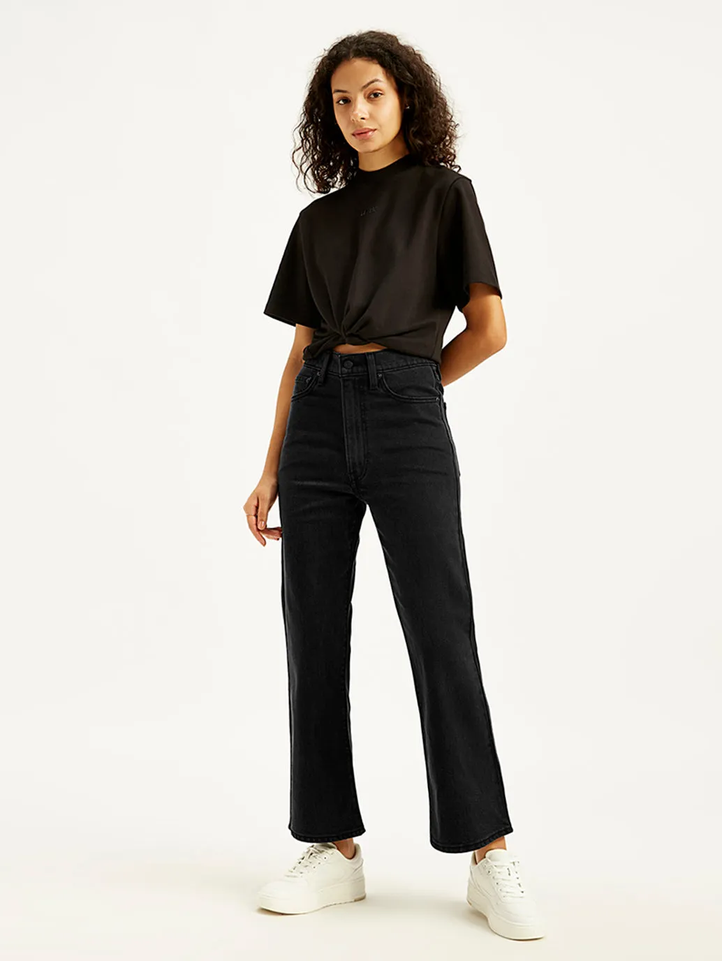 Women's High Rise Ribcage Crop Bootcut Black Jeans