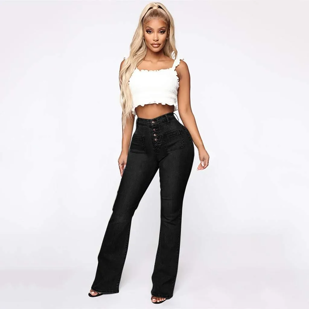 Womens Jeans Up Mid Pants Waisted Trousers Jeans Lace Poket Denim Women's Jeans Jeans for Women Trendy Black Pants
