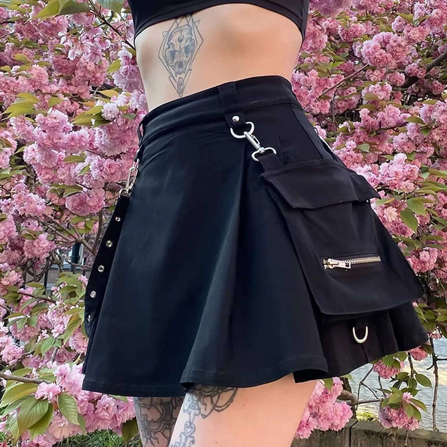 Womens Mini Cargo Skirts Mini Bodycon Cargo Skirt with Pocket Women Summer Sexy Button Mini Cargo Denim Skirt