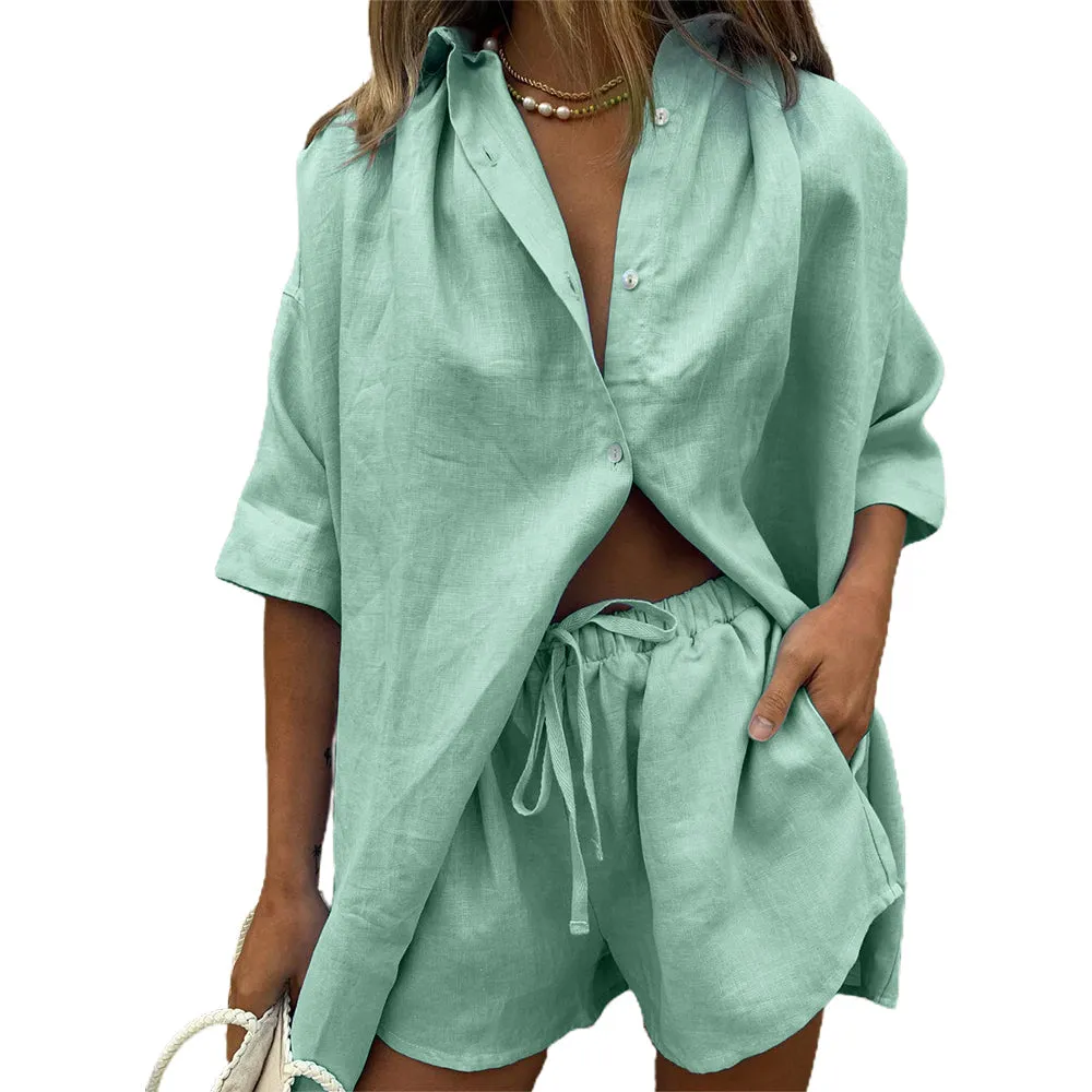 Women's Pajama Two-Piece Button Shirt Set