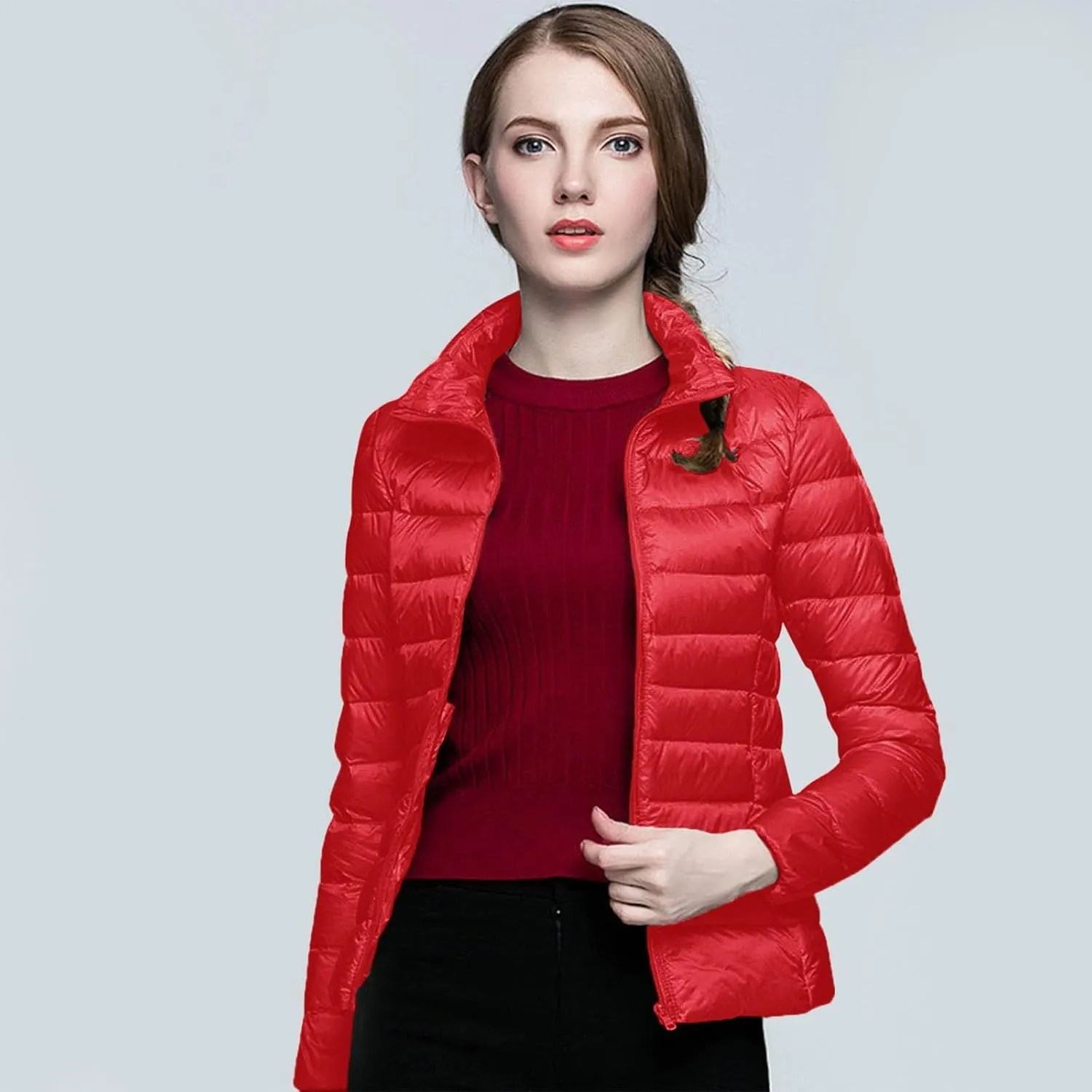 Women's Plus Size Lightweight Puffer Jacket Packable Winter Warm Quilted Bubble Coat Waterproof Windproof Collared