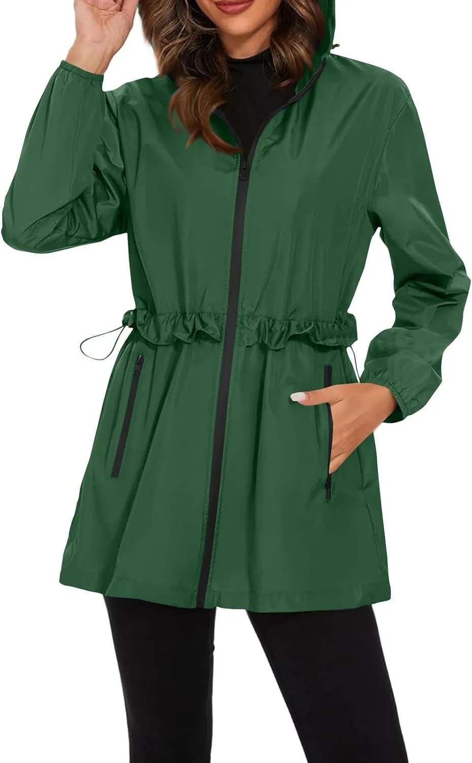 Womens Rain Jacket with Hood Lightweight Packable Waterproof Jackets Long Sleeve Windbreaker Rain Coats with Pockets