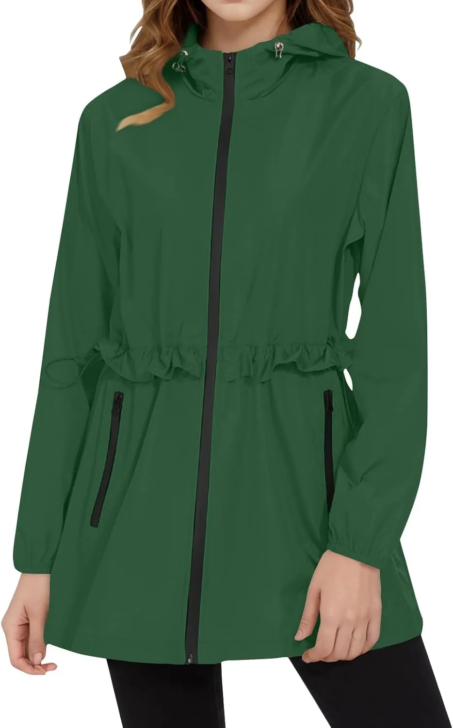 Womens Rain Jacket with Hood Lightweight Packable Waterproof Jackets Long Sleeve Windbreaker Rain Coats with Pockets