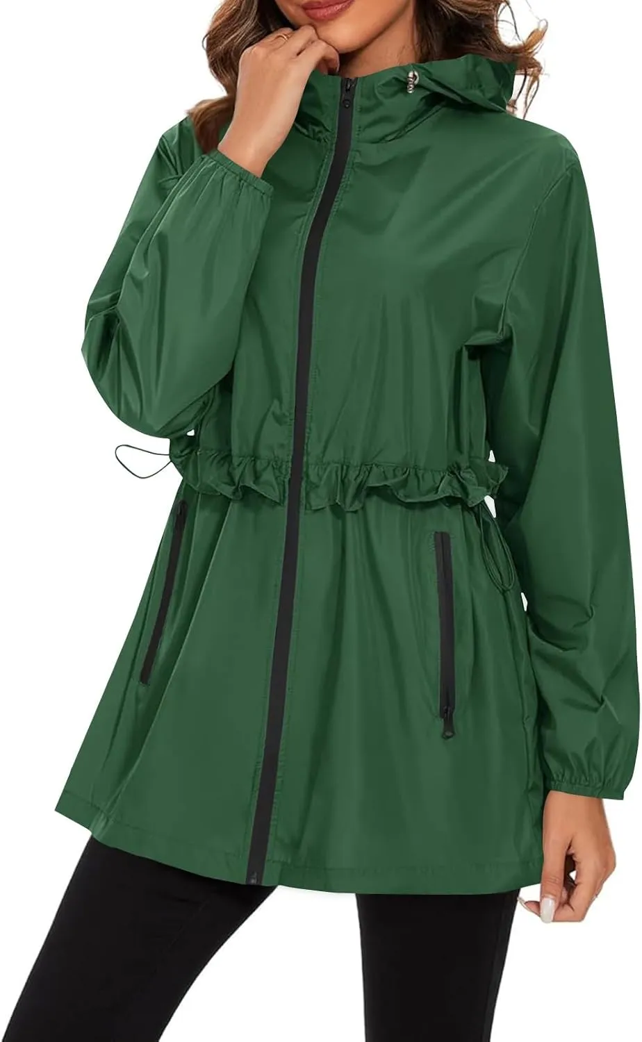 Womens Rain Jacket with Hood Lightweight Packable Waterproof Jackets Long Sleeve Windbreaker Rain Coats with Pockets
