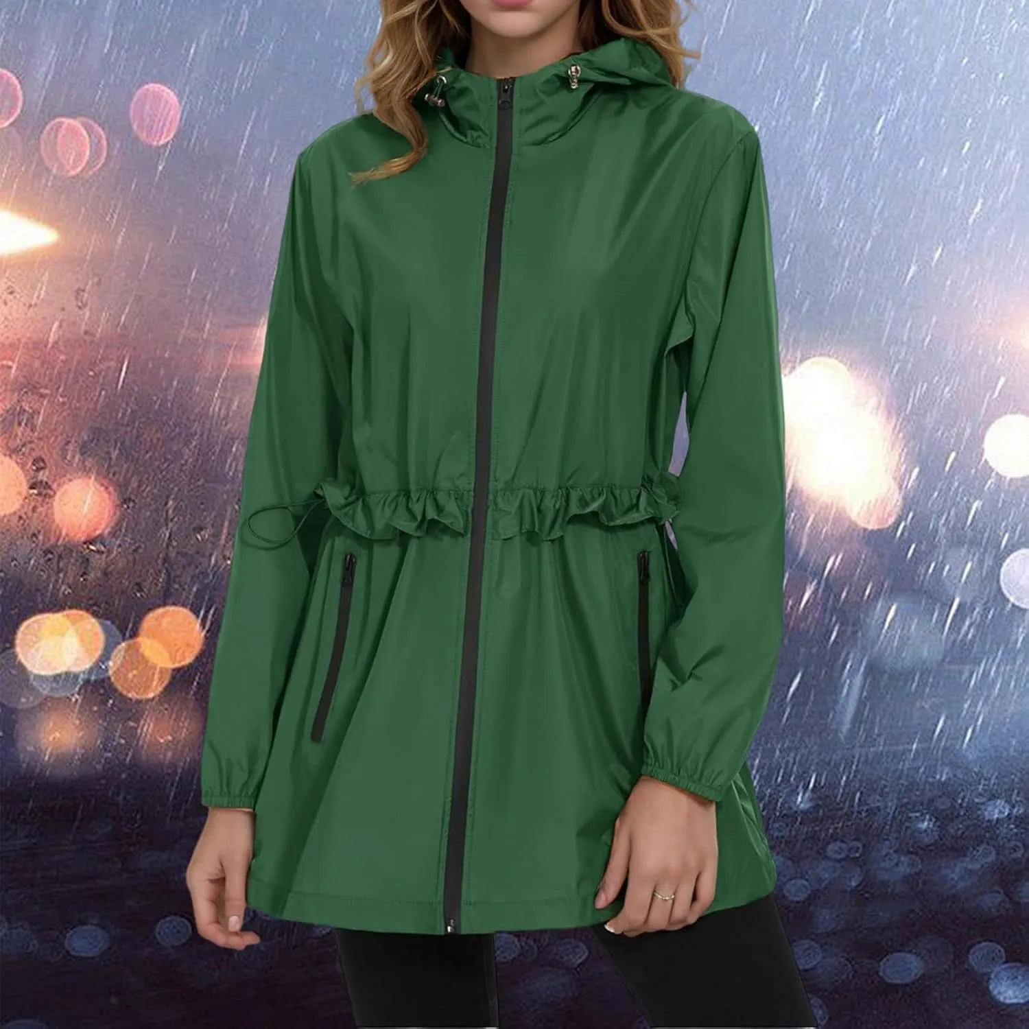 Womens Rain Jacket with Hood Lightweight Packable Waterproof Jackets Long Sleeve Windbreaker Rain Coats with Pockets