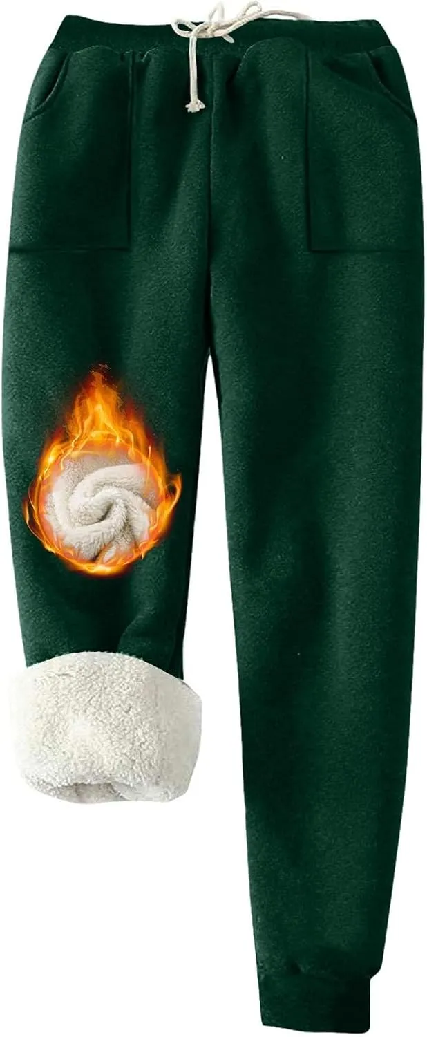 Women's Sherpa Lined Sweatpants with Pockets Winter Warm Jogger Sweatpants Athletic Fleece Lined Pants