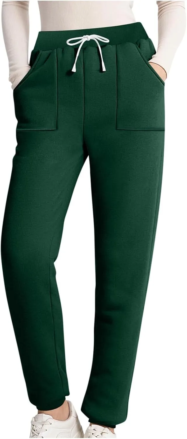 Women's Sherpa Lined Sweatpants with Pockets Winter Warm Jogger Sweatpants Athletic Fleece Lined Pants
