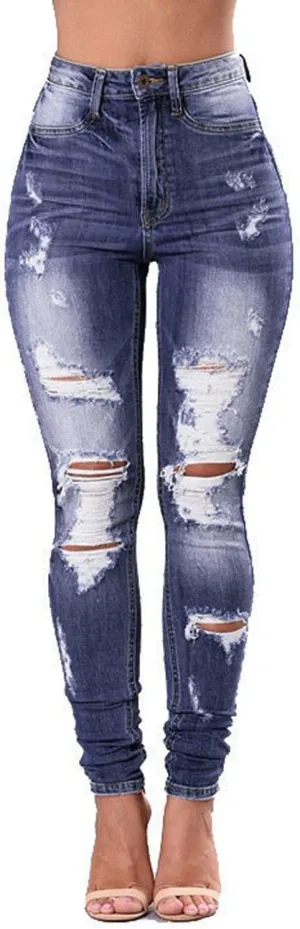 Women's Skinny Jeans Cute Distressed Jeans Patchwork Destroyed Raw Hem Jeans Stretchy Denim Pants