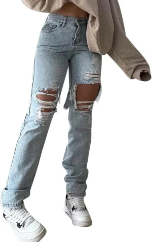Womens Skinny Jeans Stretch Slim Fit Denim Women's Jeans High Waist Jeans Trousers Fashion Jeans Loose Hole (Blue, XL)