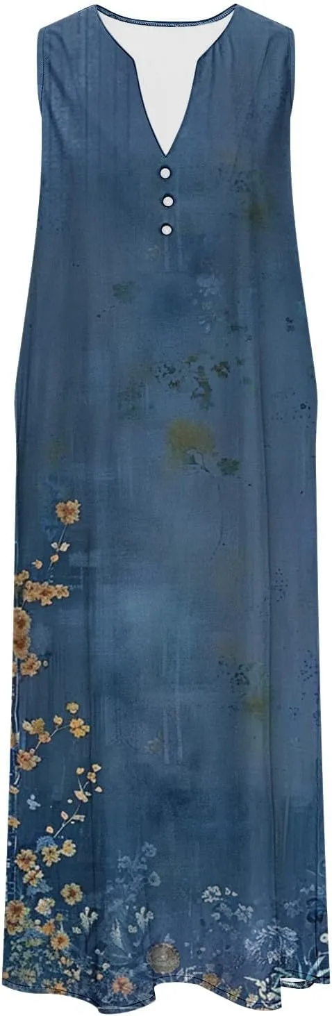 Women's Sleeveless Dress V Neck Floral Printed Casual Summer Spring Summer Lightweight Lightweight Clothing 2025