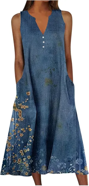 Women's Sleeveless Dress V Neck Floral Printed Casual Summer Spring Summer Lightweight Lightweight Clothing 2025