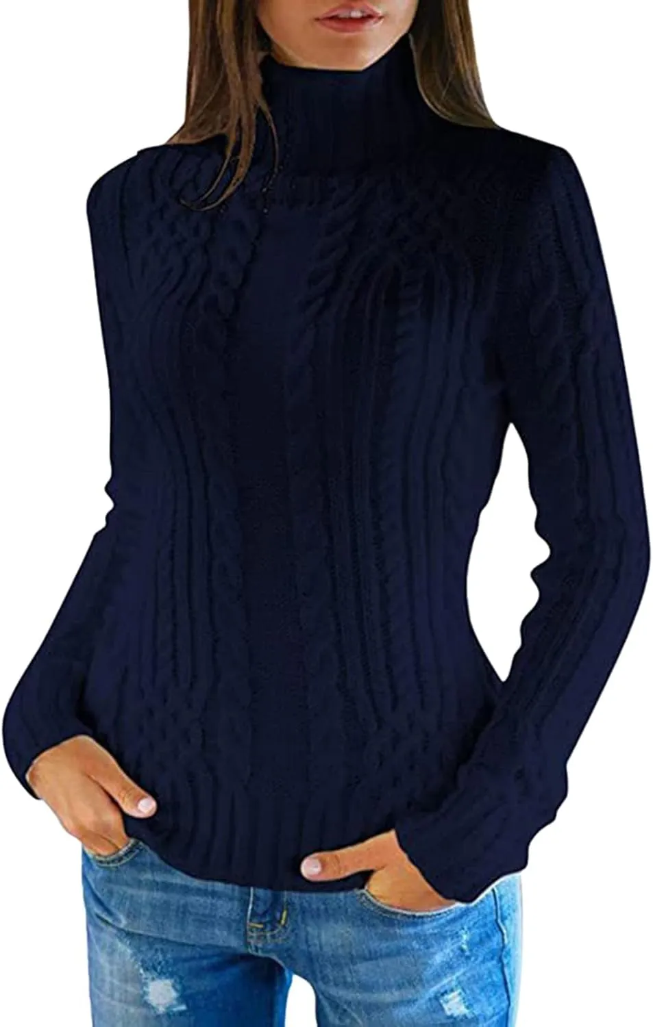 Womens Slim Fit Sexy Sweaters 2024 Winter Cable Knit Light Sweaters for Women Knitted Trendy Turtleneck Solid Warm
