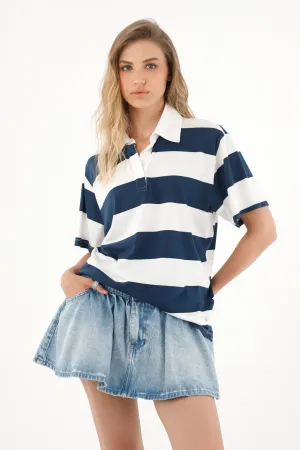 Women's striped polo shirt