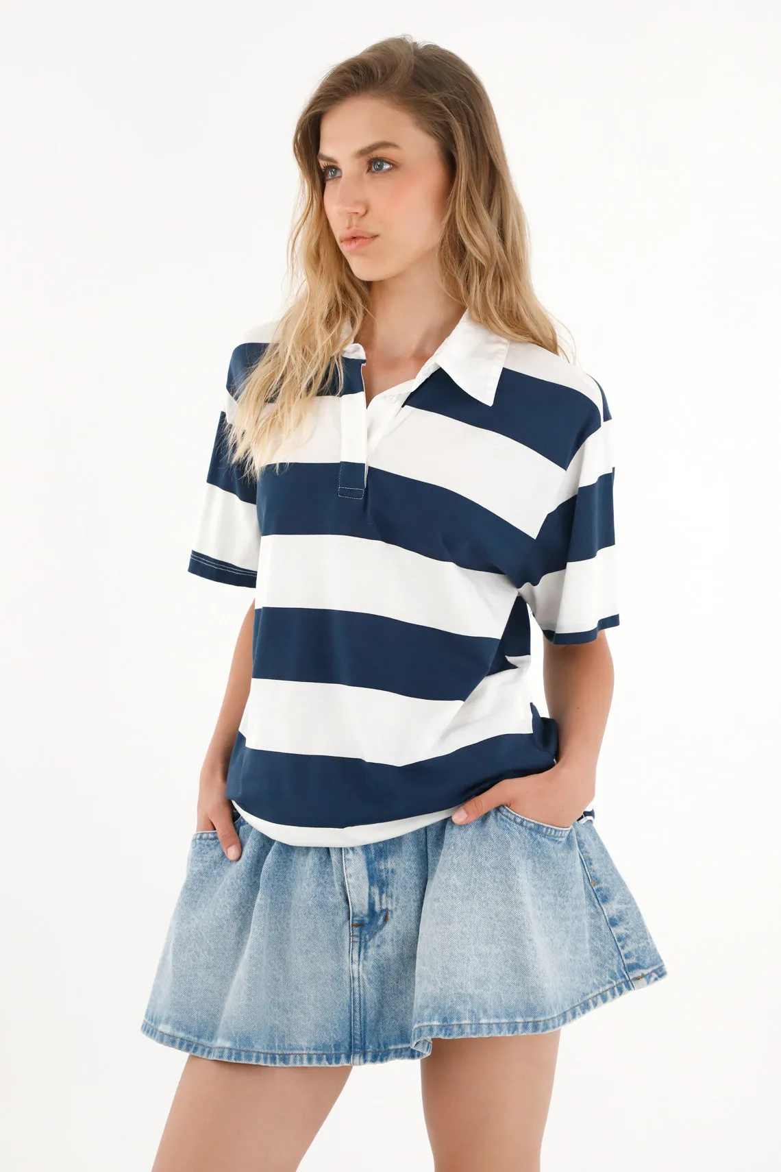 Women's striped polo shirt