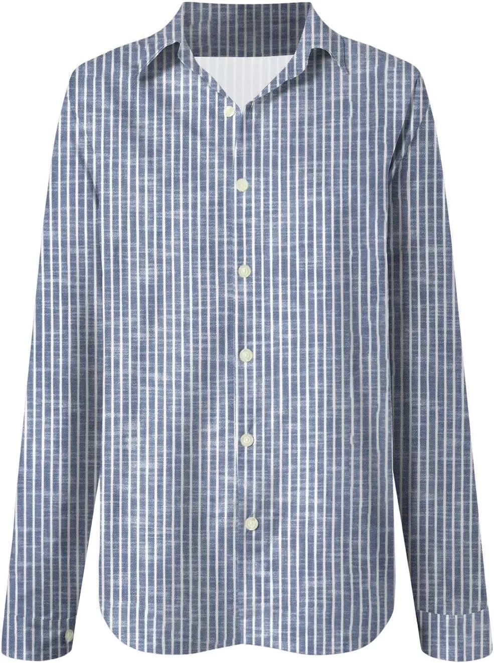 Womens Striped Printed Button Down Shirt Casual Hawaiian Long Sleeve Dressy Blouse Top
