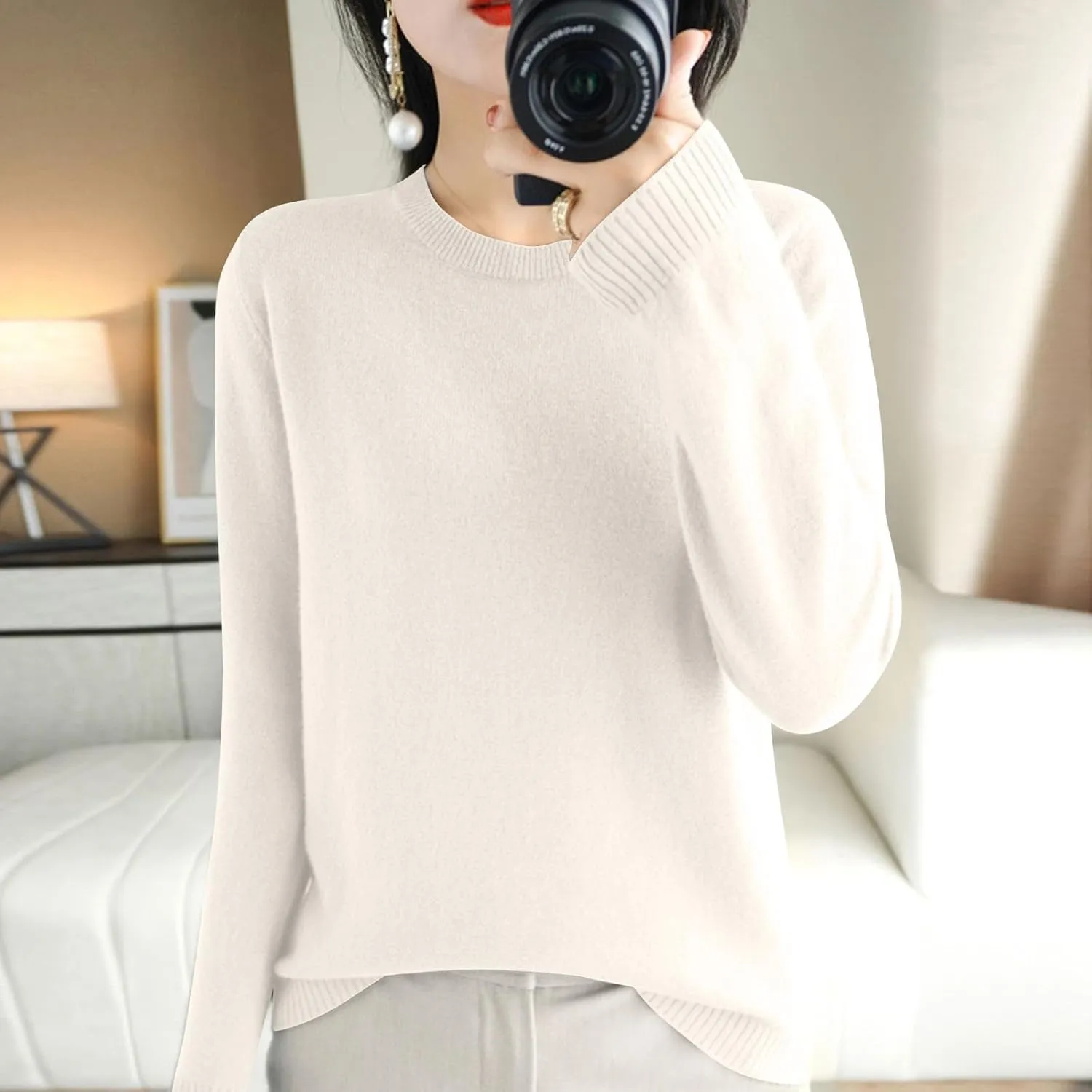 Womens Sweaters Casual Long Sleeve Crewneck Lightweight Knit Pullover Fall Fashion Solid Color Blouse Tops 2024