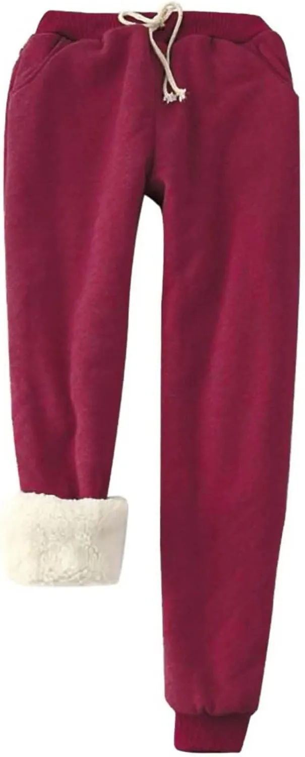 Womens Sweatpants Fleece Sherpa Lined Sweatpants with Pocket Thermal Leggings Winter Warm Sherpa Lined Joggers