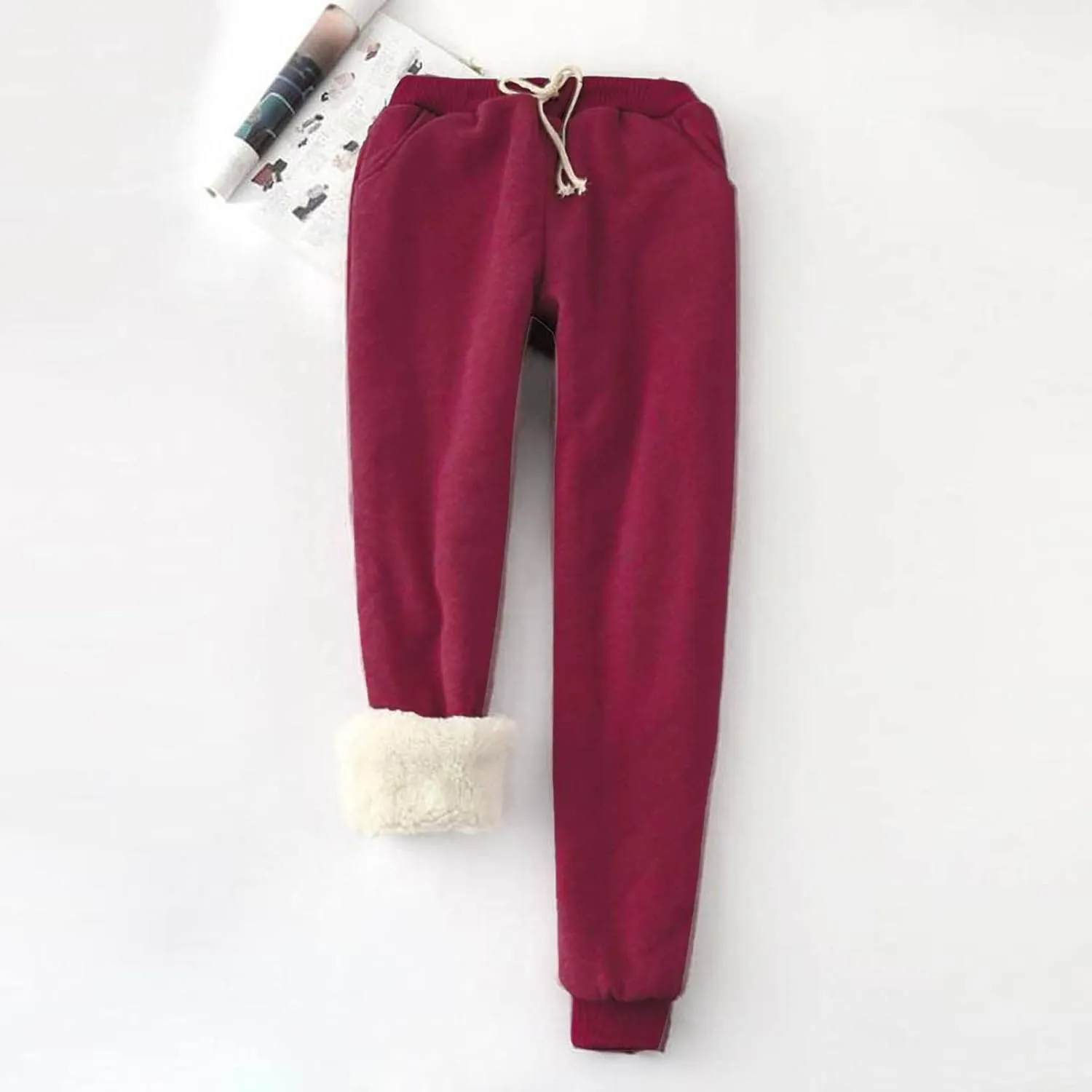 Womens Sweatpants Fleece Sherpa Lined Sweatpants with Pocket Thermal Leggings Winter Warm Sherpa Lined Joggers