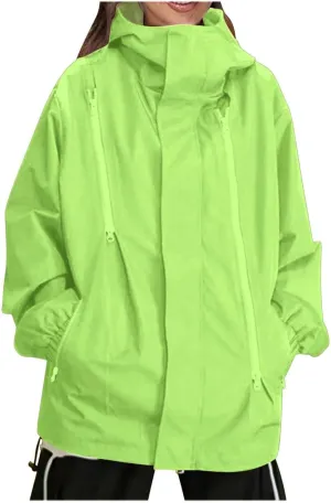 Women's Waterproof Rain Jacket Lightweight Breathable Raincoat Oversize Hooded Hiking Jacket Softshell Windbreaker