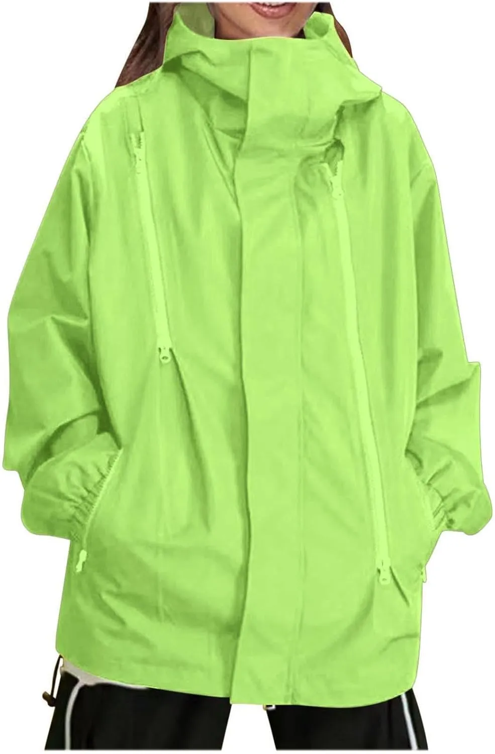 Women's Waterproof Rain Jacket Lightweight Breathable Raincoat Oversize Hooded Hiking Jacket Softshell Windbreaker