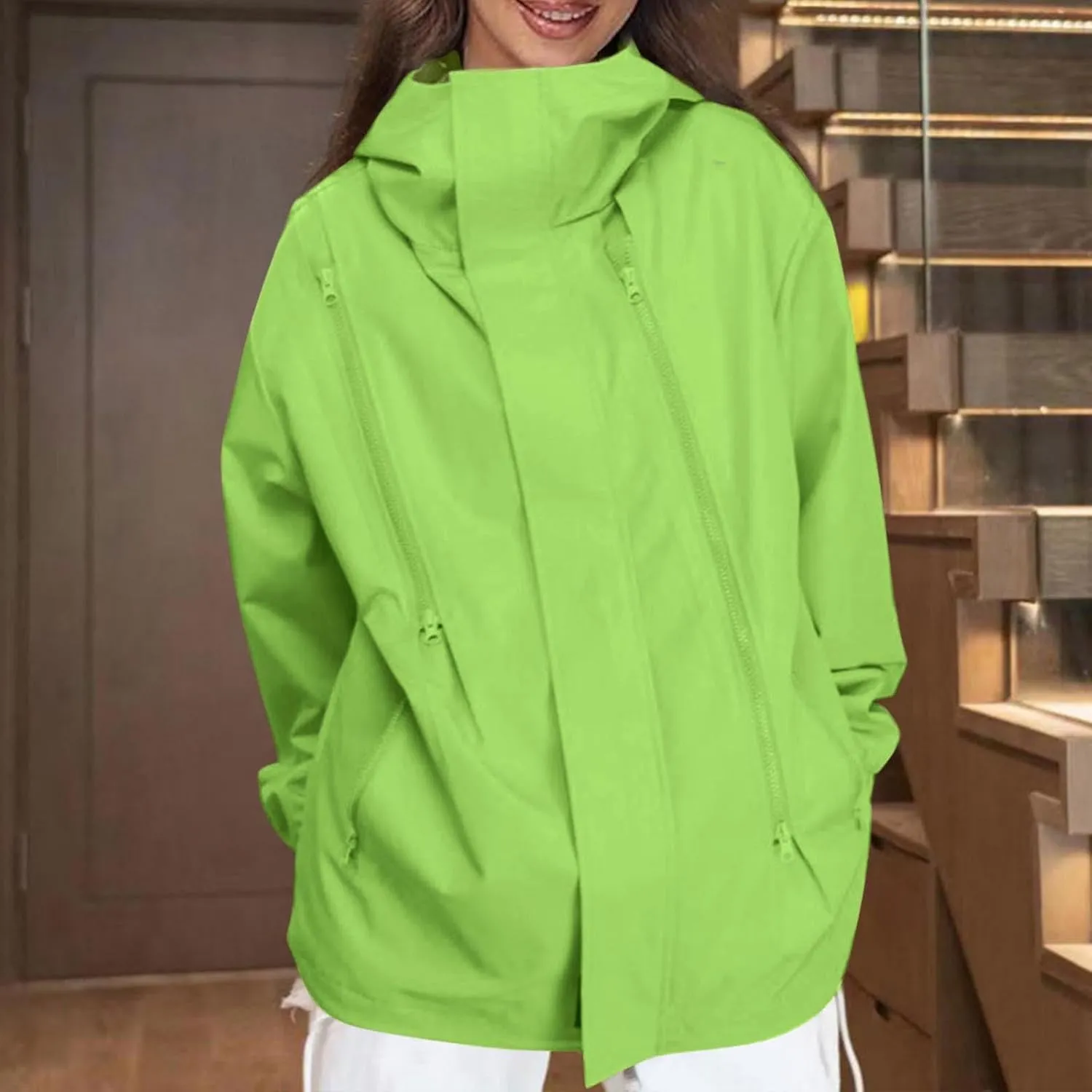 Women's Waterproof Rain Jacket Lightweight Breathable Raincoat Oversize Hooded Hiking Jacket Softshell Windbreaker