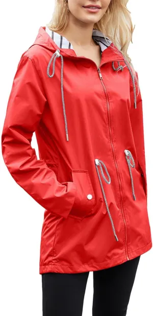 Women's Waterproof Raincoats with Hood Lightweight Zip Up Windbreaker Trendy Rain Jackets Outdoor Hiking Trench Coats