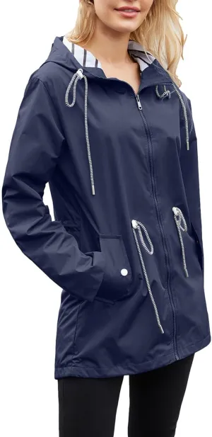Women's Waterproof Raincoats with Hood Lightweight Zip Up Windbreaker Trendy Rain Jackets Outdoor Hiking Trench Coats