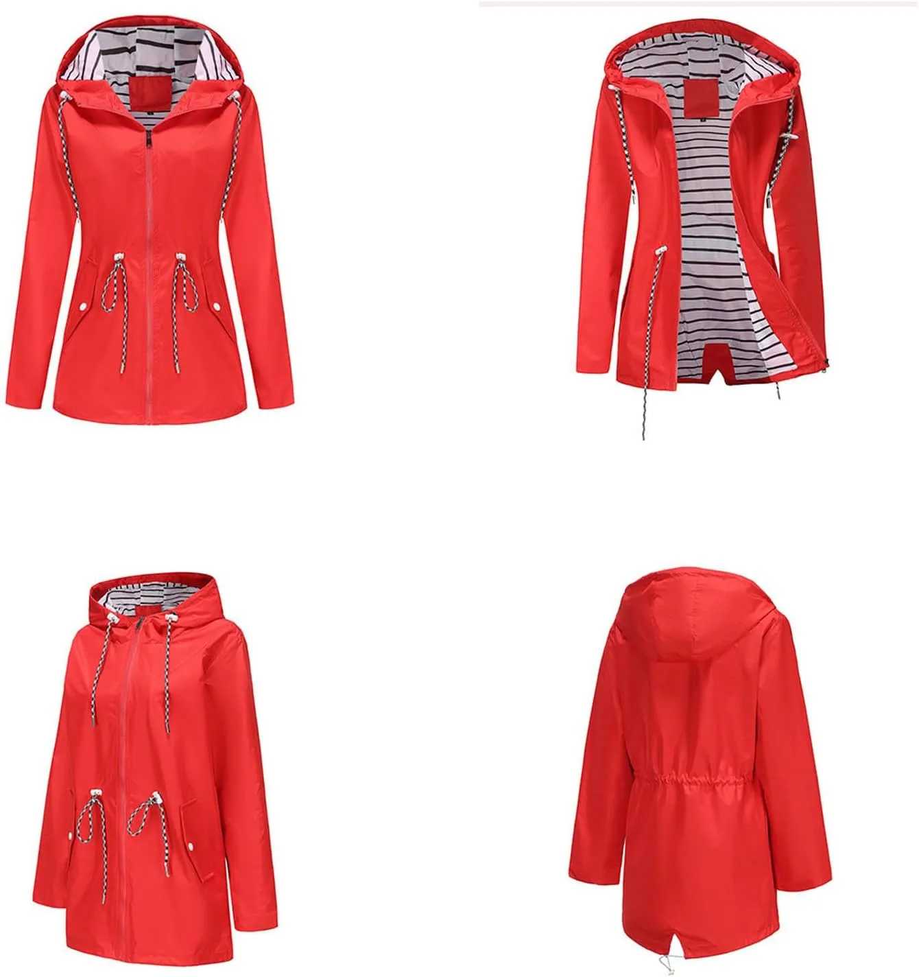 Women's Waterproof Raincoats with Hood Lightweight Zip Up Windbreaker Trendy Rain Jackets Outdoor Hiking Trench Coats