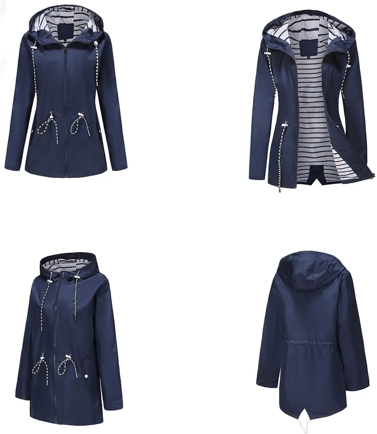 Women's Waterproof Raincoats with Hood Lightweight Zip Up Windbreaker Trendy Rain Jackets Outdoor Hiking Trench Coats